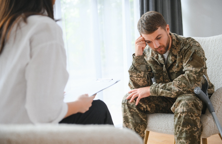 veteran is consulting with lawyer